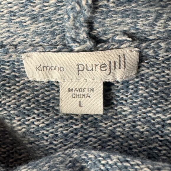 Kimono PureJill Large Sweater Cowl Neck Marled 3/4 Drop Sleeves Drawstring Blue - Picture 9 of 11